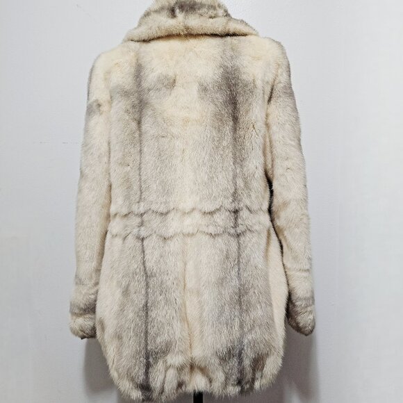 New Real Silverblue Iris Cross MINK Fur Coat Jacket Stroller Ivory Cream White - Picture 5 of 6